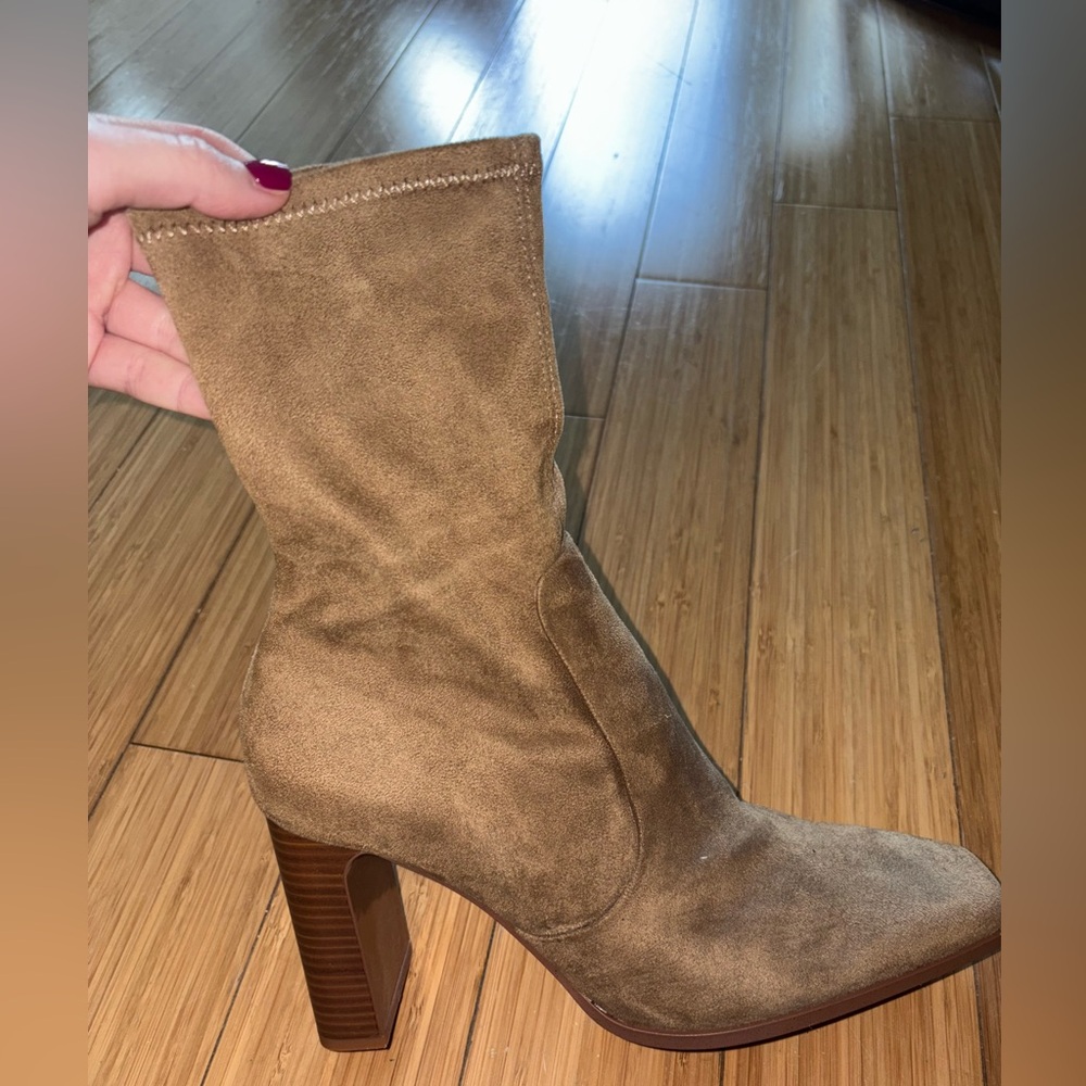 Zara Tan Suede Heeled Boots
